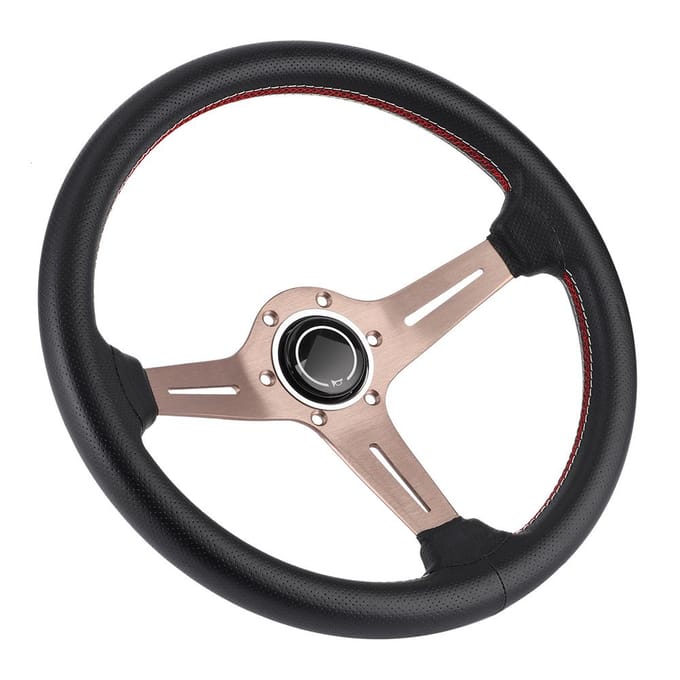 250mm14in voor NARDI Stijl 6-Gats Halfdiep Zwart Geperforeerd Leer Race Stuurwiel met Claxon black