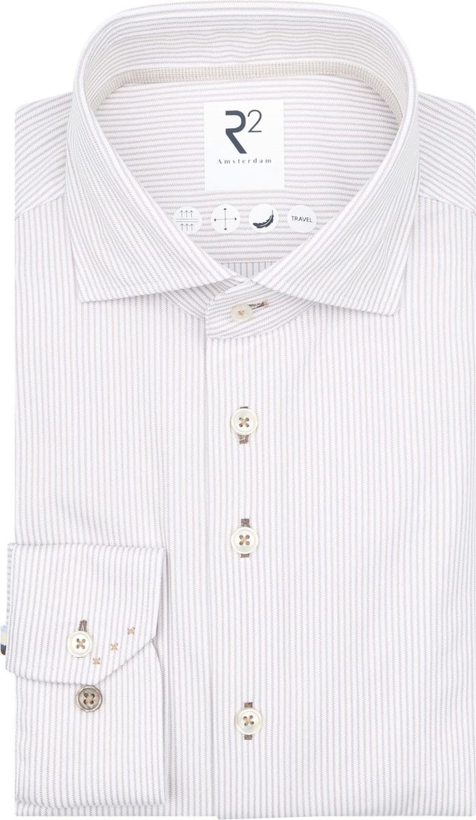 R2 Overhemd Knitted Stripes Beige - Maat 38 - Heren - Overhemden Formeel