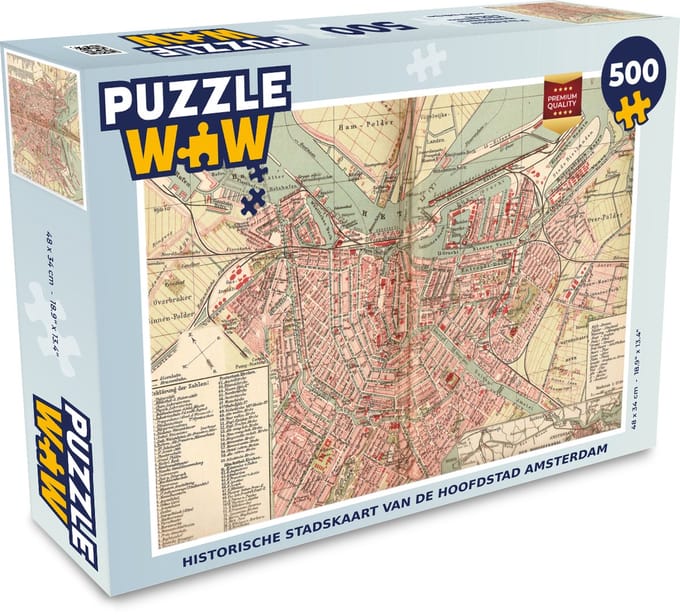 Puzzel Kaart - Amsterdam - Vintage - Legpuzzel - Puzzel 500 stukjes