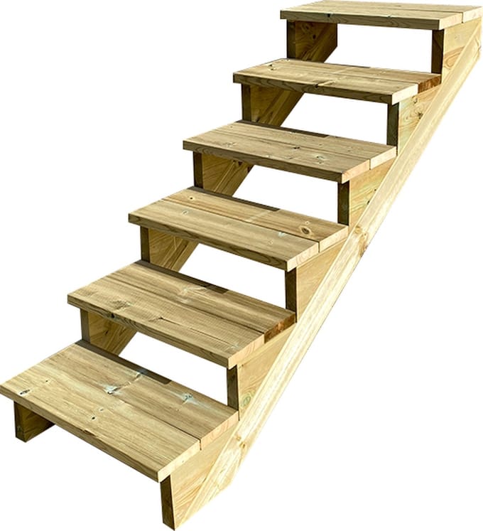 BERLIN Houten Buitentrap - 6 Open Treden 105 cm Hoog - 60 cm Breed