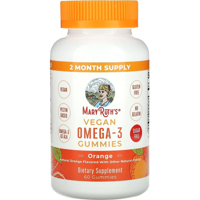 MaryRuth's, vegan omega-3 gummies, natuurlijke sinaasappel, 60 gummies