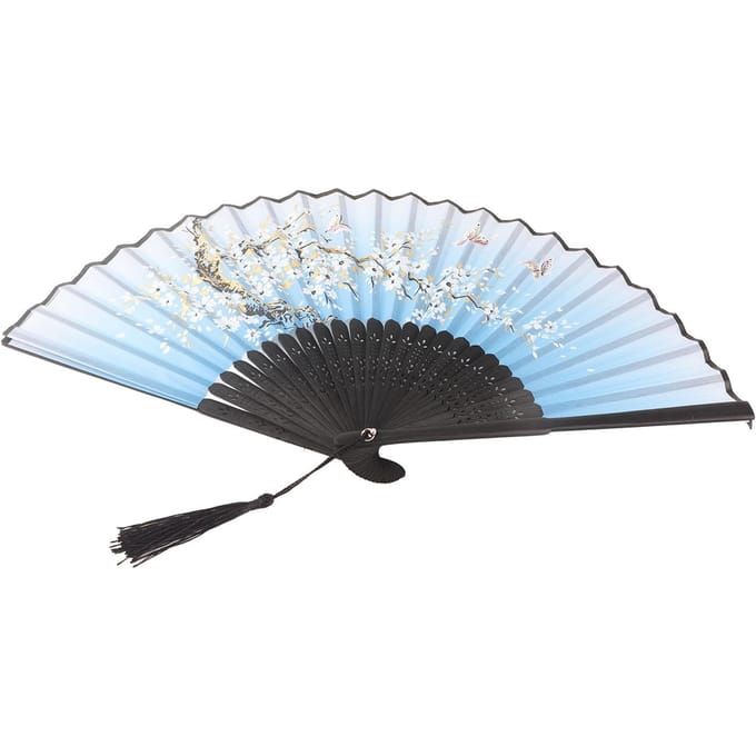 Éventail à main pliant, cadeau de fête de mariage, accessoires de danse, décoration de bureau et de maison Blue white