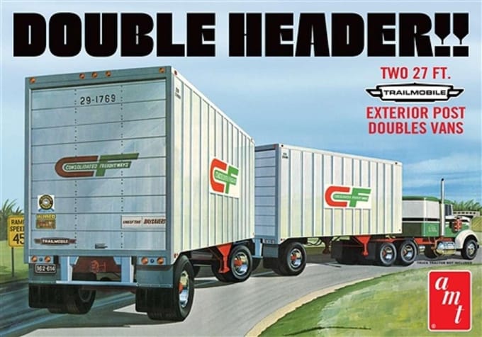 AMT Modelbouwpakket Militaire voertuigen - 1132 Double Header - Tandem Trailers Plastic - 1:25 - Modelbouw