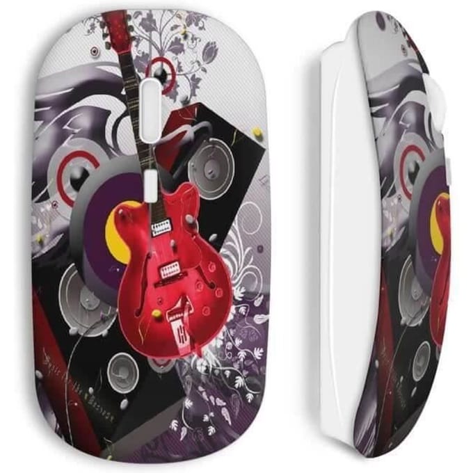 Souris sans Fil - Guitare - Rouge - USB wifi - Compatible Mac et PC - Design graphique