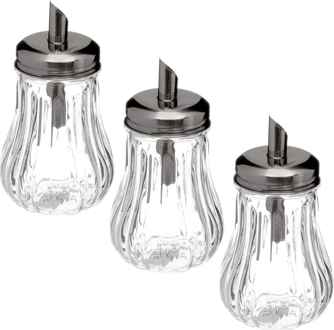 5Five - 6x stuks - Suikerpot/suikerstrooier glas met RVS tuit - 180ml