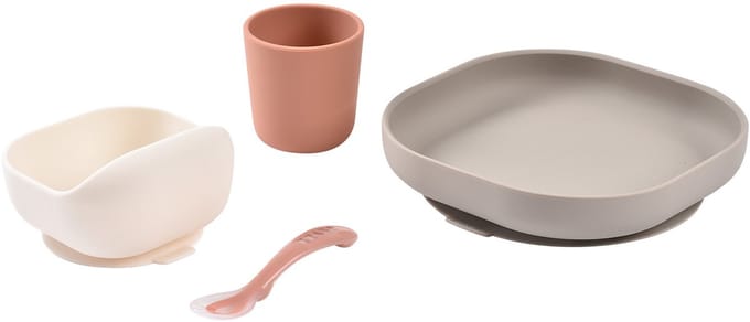 Béaba Set Siliconen Servies - 4-delig - Terracotta - Antislip - BPA-vrij