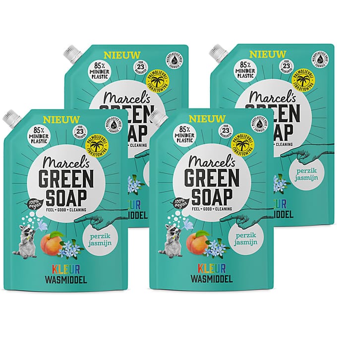 Marcel's Green Soap Kleur Wasmiddel Navulling - Perzik & Jasmijn - 4 x 1L - 92 wasbeurten