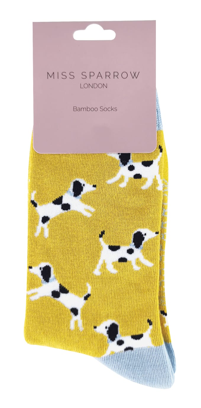 Miss Sparrow - Dames Dog Design BamboeSokken - Dalmatiërs (Geel)