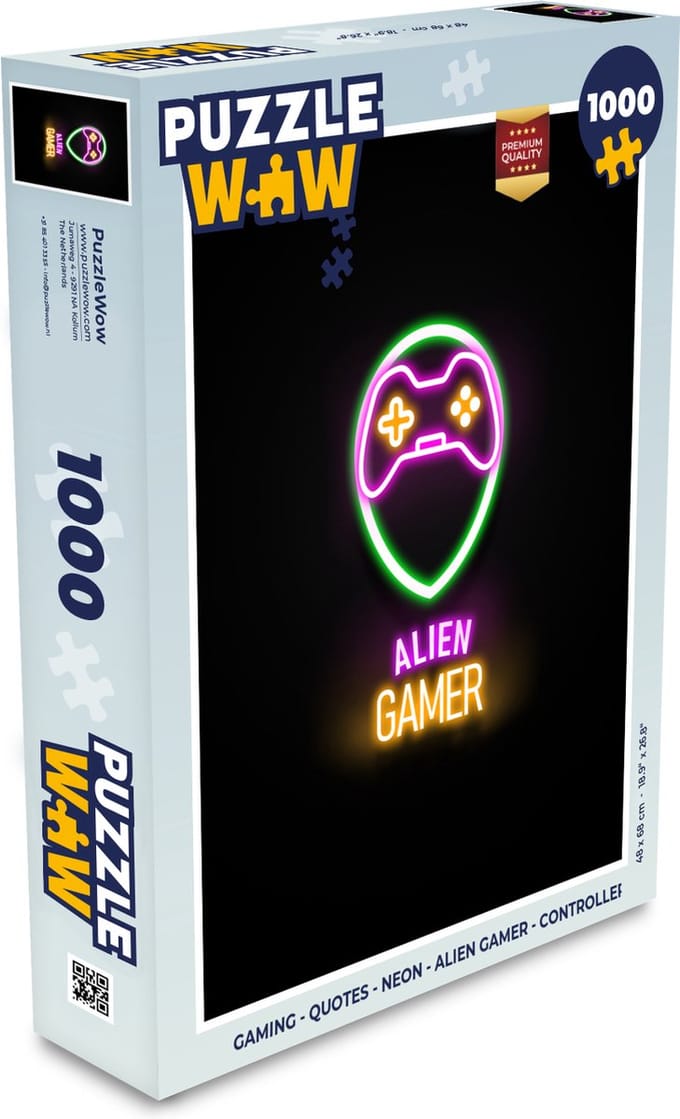 Puzzel Gaming - Quotes - Neon - Alien gamer - Controller - Legpuzzel - Puzzel 1000 stukjes volwassenen
