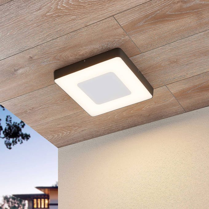 Lucande LED buiten plafondlamp Sora, hoekig, sensor, IP54