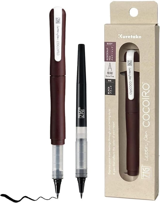 Navulbare Letterpen met Flexibele Penseeltip, Bordeaux Rood, Japanse Kwaliteit