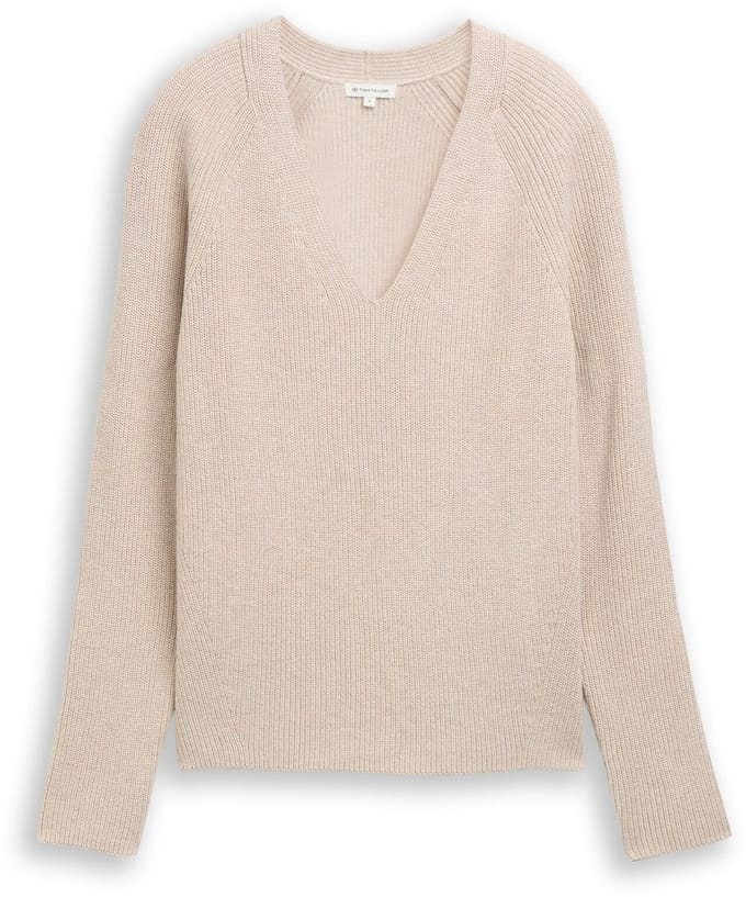 Tom Tailor - Gebreide trui met V-hals - Maat S - dusty alabaster melange