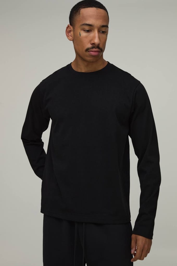 Regular Fit Premium 280gsm Long Sleeve T-Shirt | Black | Size XS
