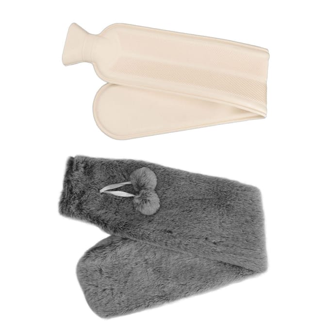 2000ML Hand Warm Waterzak Explosieveilig Rubber Pluche Warmwaterkruik voor Winter gray