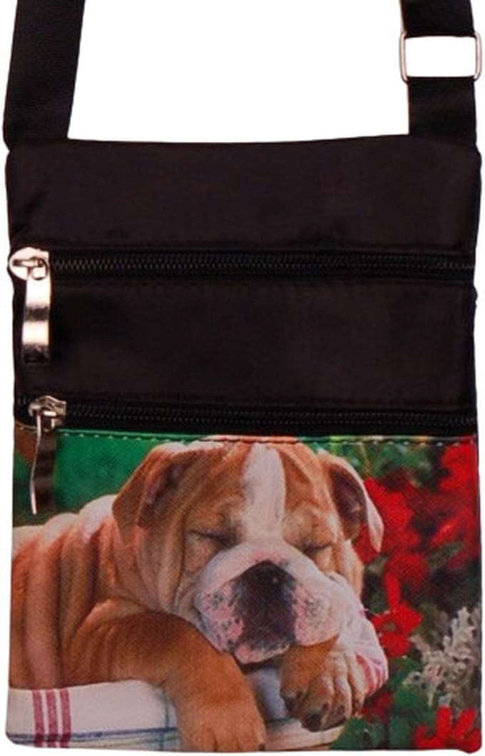 Schoudertasje - Hond Engelse Buldog Slapend - Zwart - Verstelbaar - 19x14,5cm