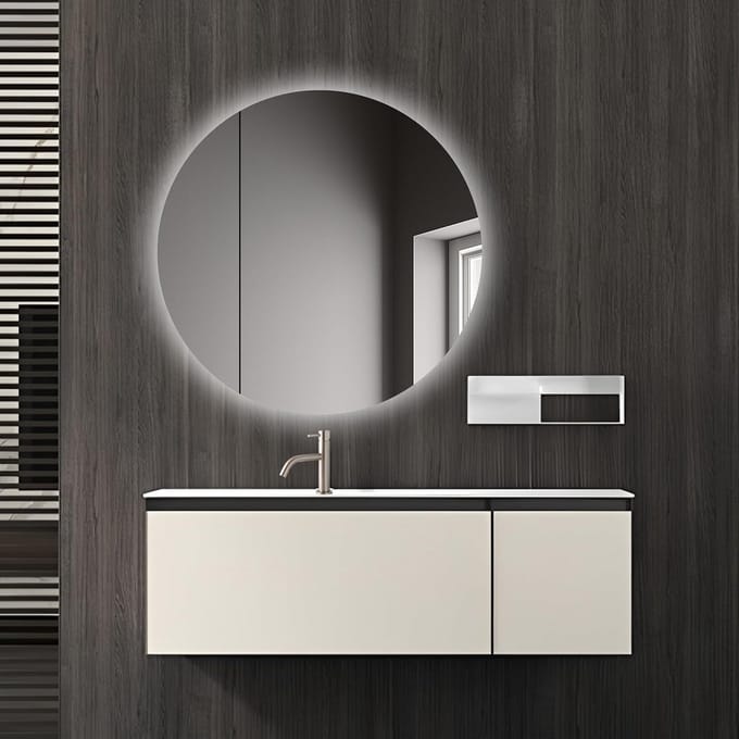 Spiegelkast Rond - Badkamermeubel - Opbergen Badkamer - Geïntegreerde LED - Diameter 60 cm - Wit