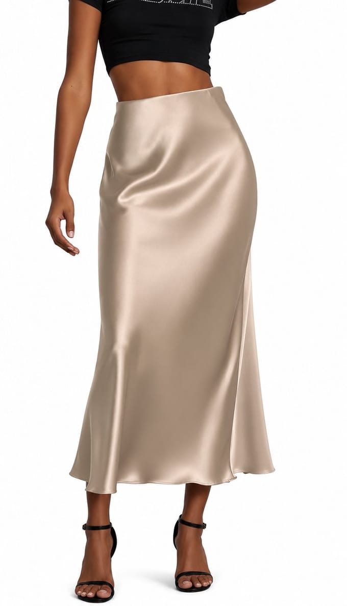Elegante Lange Rok - Satijn - Hoge Taille - Wit - Glanzend