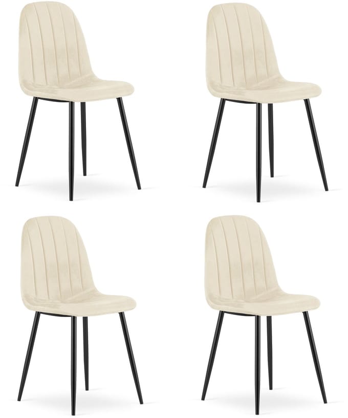 Set van 4 eetkamerstoelen PADVA - Lichtbeige fluweel – Zwarte metalen poten – Modern design