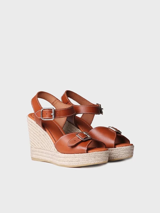 Dames leren espadrille met hoge sleehak | OLGA