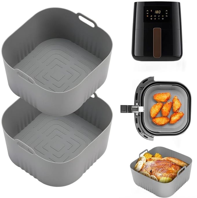 CRLYN® Airfryer Accessoires - Siliconen Bakje - Bakpapier - Grijs