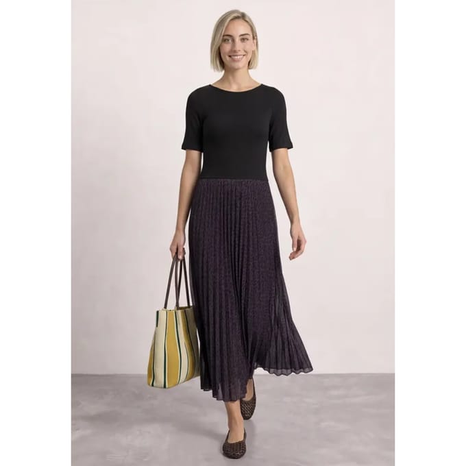 Midi-jurk met geplooide rok en print