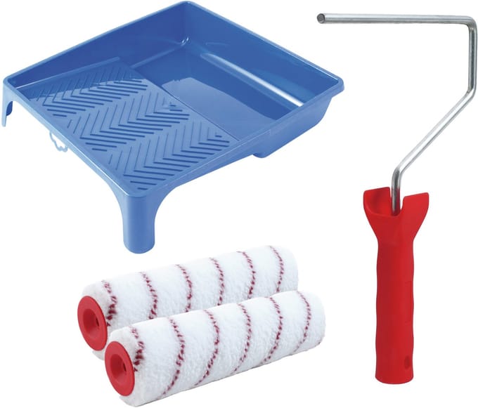 Sorex Verfrollers schilderen set - met beugel en verfbak - 2x anti spat rollers - breedte 25 cm