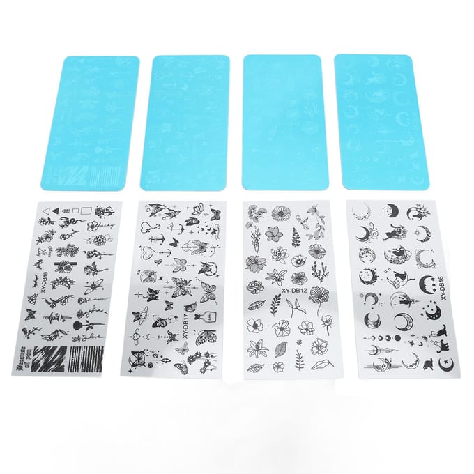 Kit de tampons à ongles irréguliers multi-tendances en acier imprimé pour nail art, pour l'impression de manucure blue