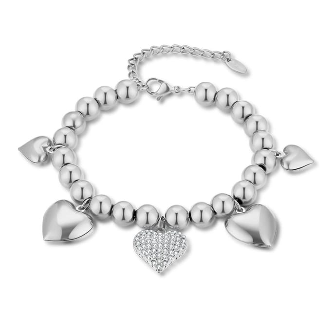 Twice As Nice Armband in edelstaal, hartjes Zilverkleurig 16cm+3cm