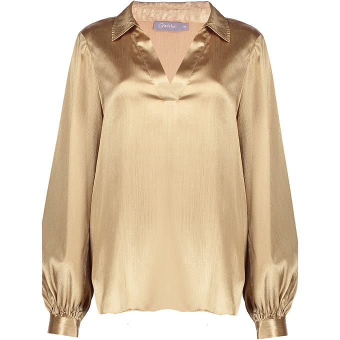 Geisha Satin Blouse Sand Größe: M | Longsleeves Outlet | Damen | Braun