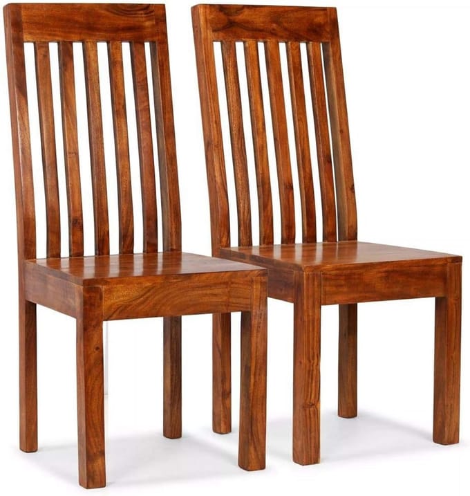 Set van 2 Massief Houten Eetkamerstoelen met Hoge Rugleuning - Acaciahout