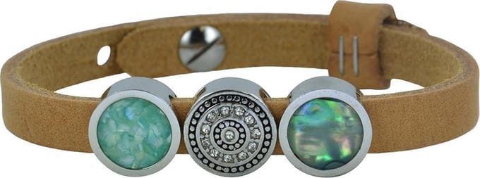 Quiges Leder Armband met 3 Aanschuif Knopen - Dames - RVS - 24cm