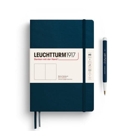 Leuchtturm1917 notitieboekje, hardcover, medium a5, blanco, diepzee blauw