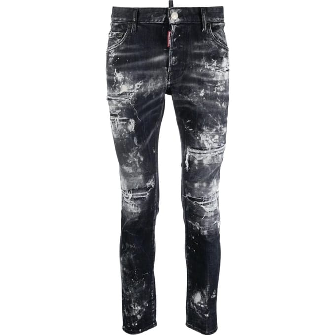 Dsquared2 Skater Jeans Met Destroyed Paint Effect, Zwarte Jeans