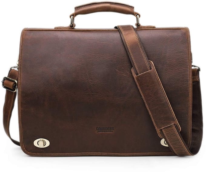 Echt Leren Heren Aktetas - 14 Inch Laptoptas Donkerbruin