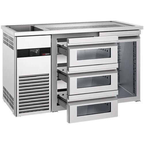 GGM Gastro Bierkoeling PREMIUM - 1550x700mm - 1 glazen deur & 3 laden zilver