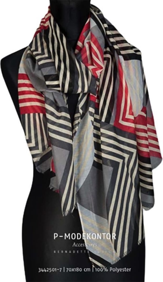 Sjaal Dames Zwart-Wit Dames Sjaal Met een Rode Zigzag Print.