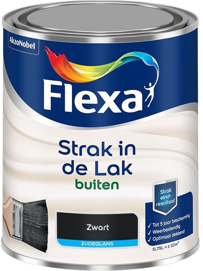 Flexa - Strak In De Lak Buitenlak Zijdeglans - Zwart - Mengverf - 750 Ml