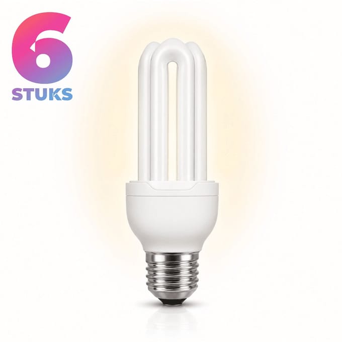 6x Stick Spaarlamp E27 - 15W - Daglicht (6000K) - 910 lm - 10 jaar - Niet Dimbaar