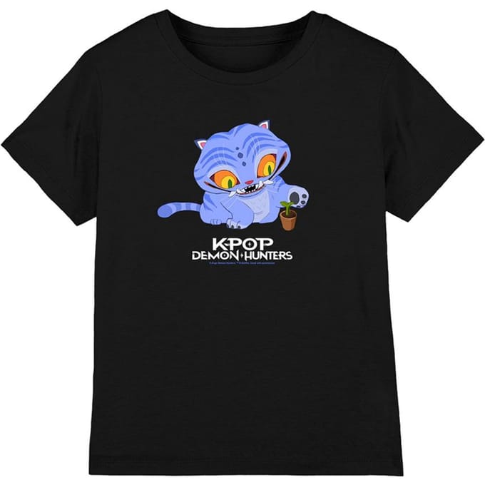 K-Pop Demon Hunters Kinder/Kids Schattig Derpy Tiger T-shirt (Zwart)