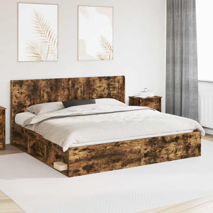 vidaXL - Hoofdbord - Gerookt - eiken - Bewerkt - hout