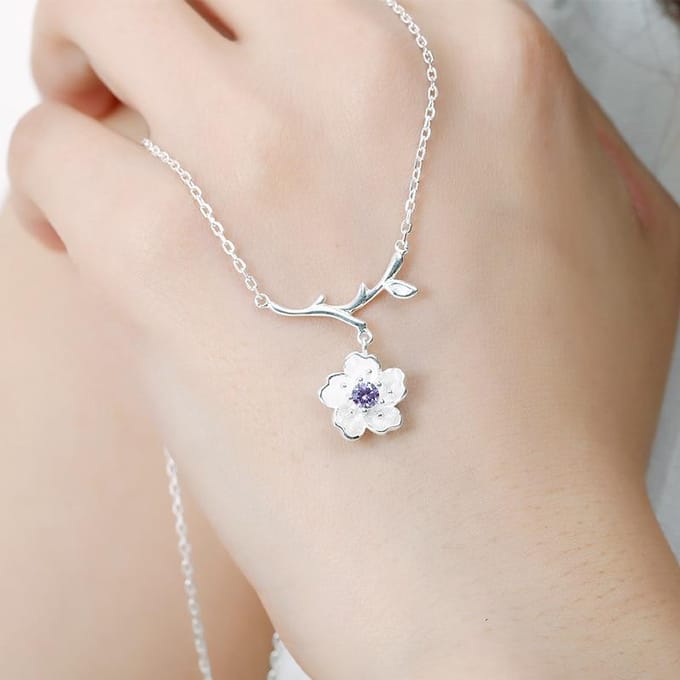 Romantische 925 Sterling Zilver Kersenbloesem Bloem Sieraden Sets Hanger Leuke Bruids Bruiloft Sets white