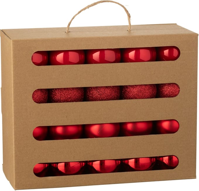 J-Line kerstbal - kunststof - rood - doos van 40