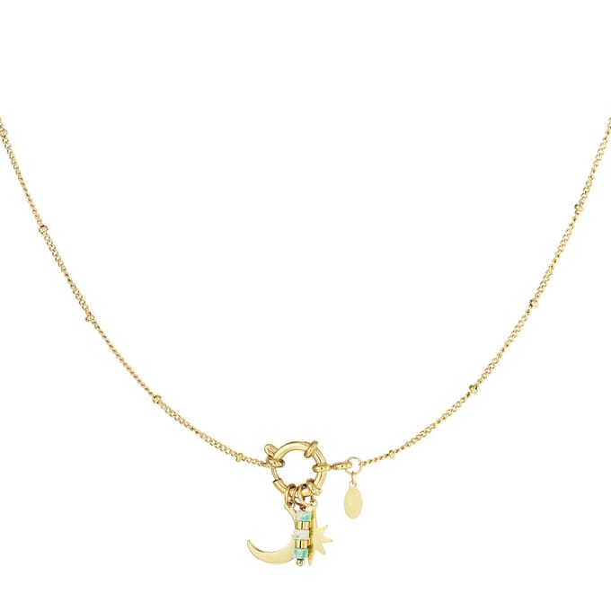 Ketting moon star blue - stainless steel - goud - kadotip - waterproof