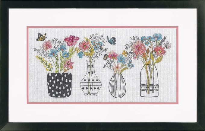 Dimensions borduurpakket bloemen vazen 70-35431 telpatroon
