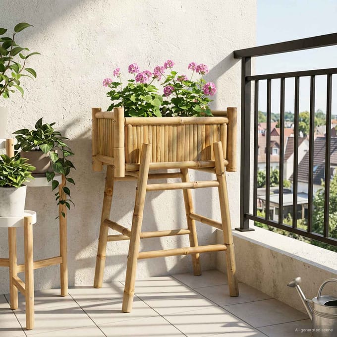 vidaXL Tuinplanter met Houder Naturel 50 x 38 x 74 cm Bamboe