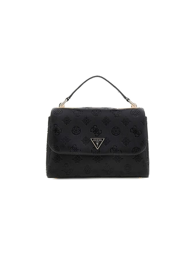 GUESS handtas schoudertas Tisha Top Handle Flap Bag Black Logo zwart