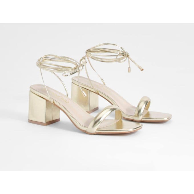 boohoo Dames Metallic Low Block Wrap Up Heels | Goud | Maat: 41