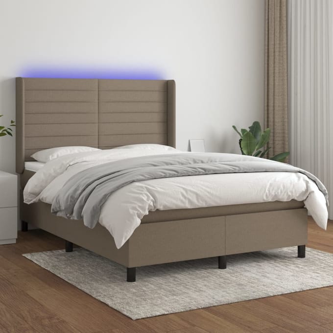 vidaXL - Boxspring - met - matras - en - LED - stof - taupe - 140x200 - cm