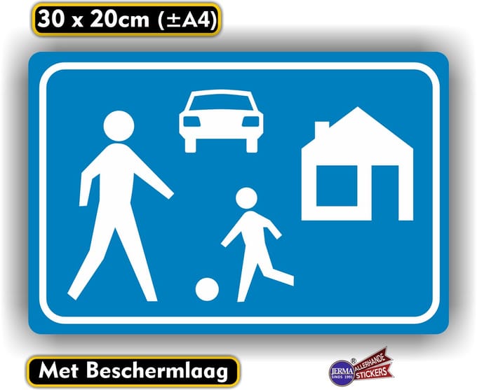 Jerma - Speelstraat - Woonerf sticker – 30 x 20 cm - Vinyl - zelfklevend - transparant beschermlaag