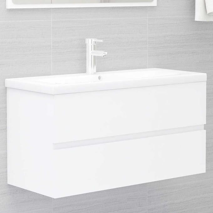 vidaXL - Wastafelkast - met - ingebouwde - wastafel - spaanplaat - wit